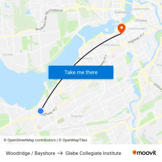Woodridge / Bayshore to Glebe Collegiate Institute map
