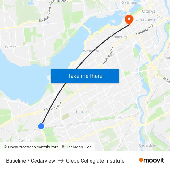 Baseline / Cedarview to Glebe Collegiate Institute map