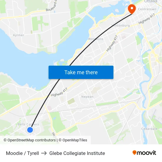 Moodie / Tyrell to Glebe Collegiate Institute map