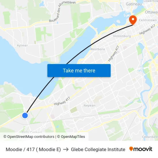 Moodie / 417 ( Moodie E) to Glebe Collegiate Institute map