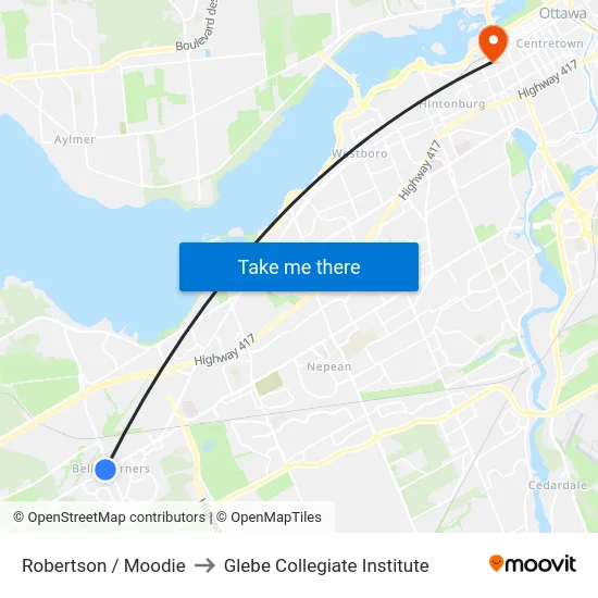 Robertson / Moodie to Glebe Collegiate Institute map