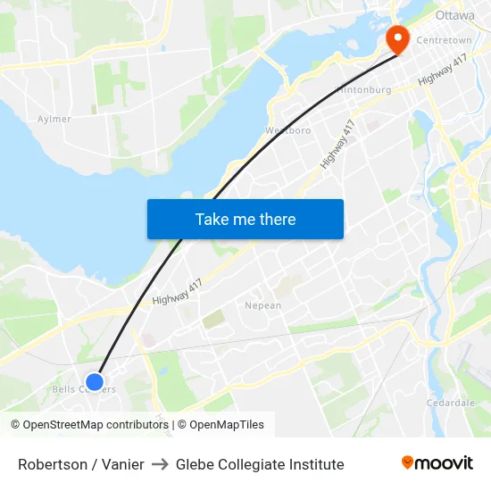 Robertson / Vanier to Glebe Collegiate Institute map