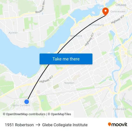 1951 Robertson to Glebe Collegiate Institute map