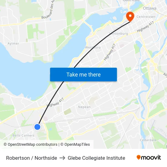 Robertson / Northside to Glebe Collegiate Institute map