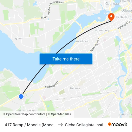 417  Ramp / Moodie (Moodie A) to Glebe Collegiate Institute map