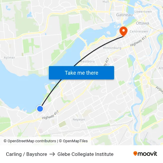 Carling / Bayshore to Glebe Collegiate Institute map