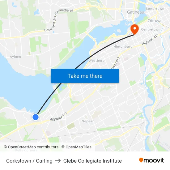 Corkstown / Carling to Glebe Collegiate Institute map