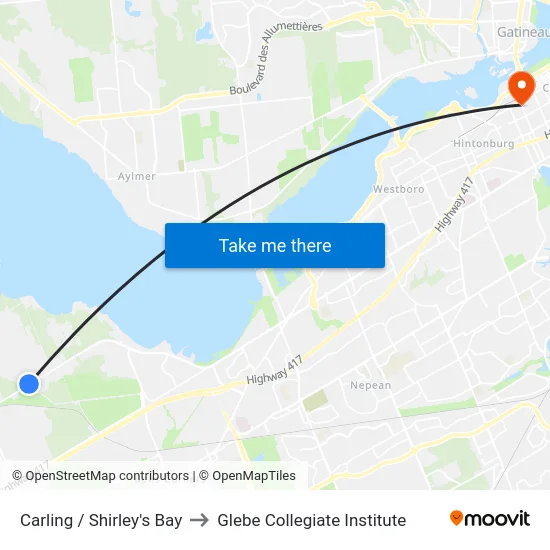 Carling / Shirley's Bay to Glebe Collegiate Institute map