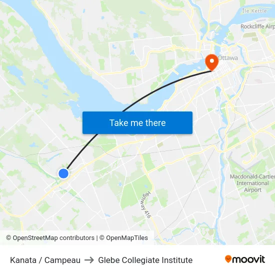 Kanata / Campeau to Glebe Collegiate Institute map