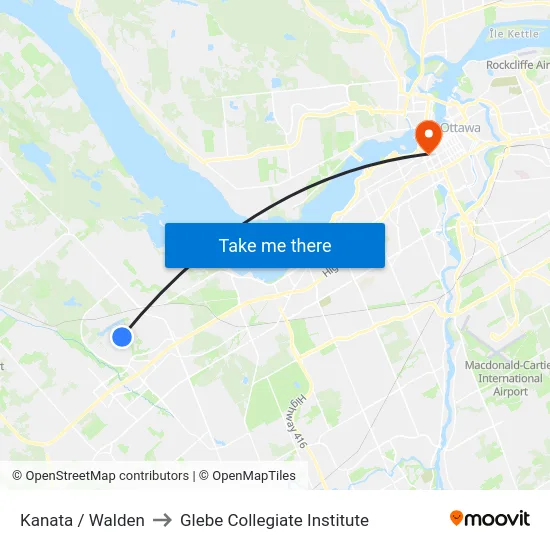 Kanata / Walden to Glebe Collegiate Institute map