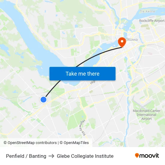 Penfield / Banting to Glebe Collegiate Institute map