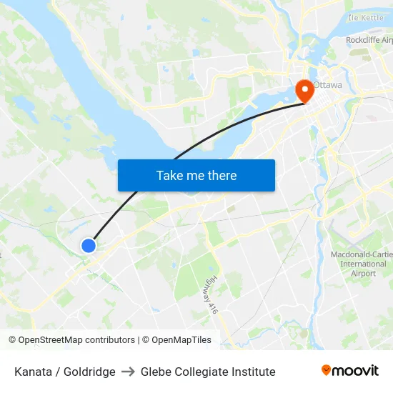 Kanata / Goldridge to Glebe Collegiate Institute map