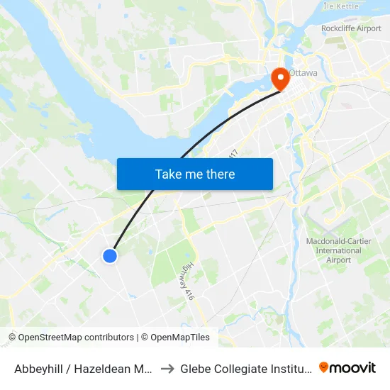 Abbeyhill / Hazeldean Mall to Glebe Collegiate Institute map