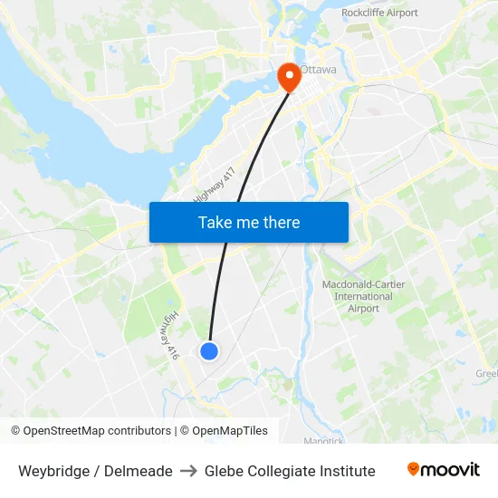 Weybridge / Delmeade to Glebe Collegiate Institute map