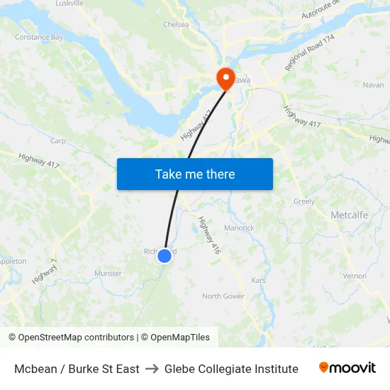 Mcbean / Burke St East to Glebe Collegiate Institute map