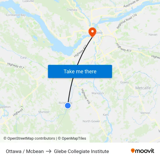 Ottawa / Mcbean to Glebe Collegiate Institute map