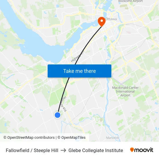 Fallowfield / Steeple Hill to Glebe Collegiate Institute map
