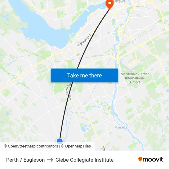 Perth / Eagleson to Glebe Collegiate Institute map