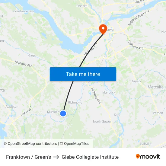 Franktown / Green's to Glebe Collegiate Institute map
