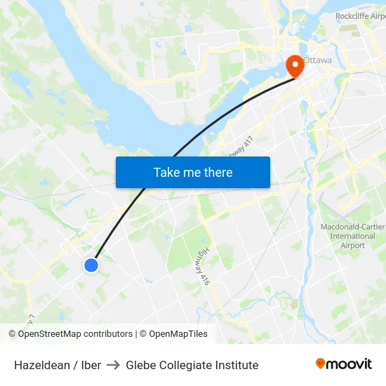 Hazeldean / Iber to Glebe Collegiate Institute map