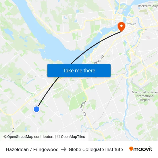 Hazeldean / Fringewood to Glebe Collegiate Institute map