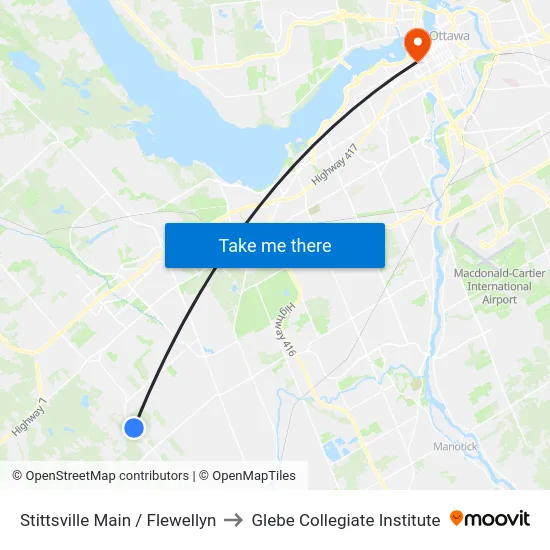 Stittsville Main / Flewellyn to Glebe Collegiate Institute map