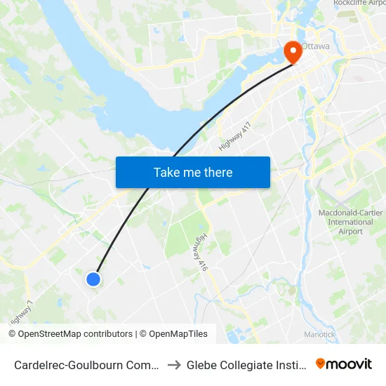 Cardelrec-Goulbourn Complex to Glebe Collegiate Institute map