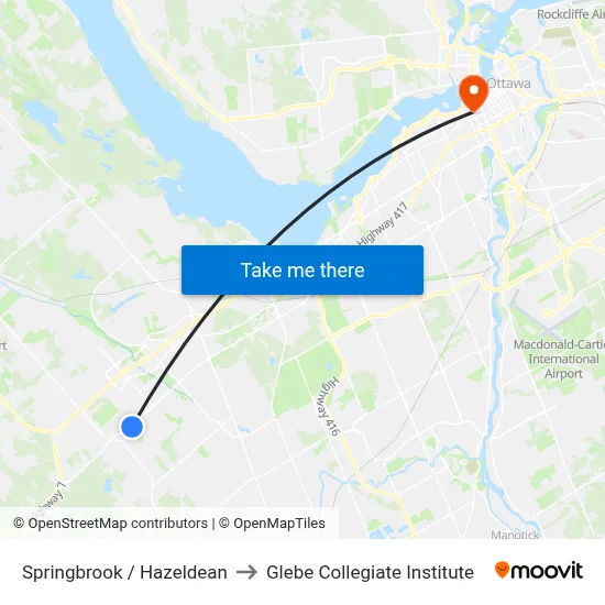 Springbrook / Hazeldean to Glebe Collegiate Institute map