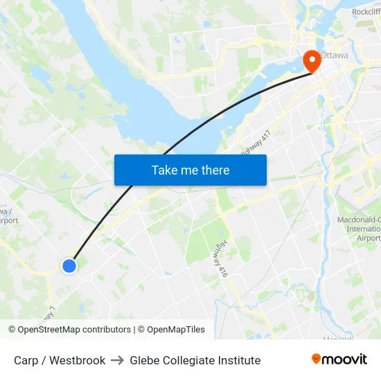 Carp / Westbrook to Glebe Collegiate Institute map