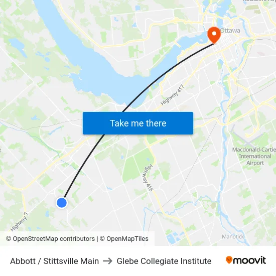 Abbott / Stittsville Main to Glebe Collegiate Institute map