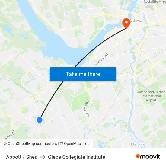 Abbott / Shea to Glebe Collegiate Institute map