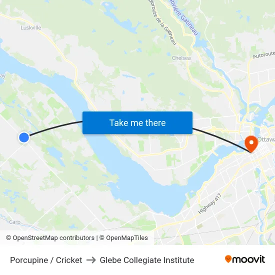 Porcupine / Cricket to Glebe Collegiate Institute map
