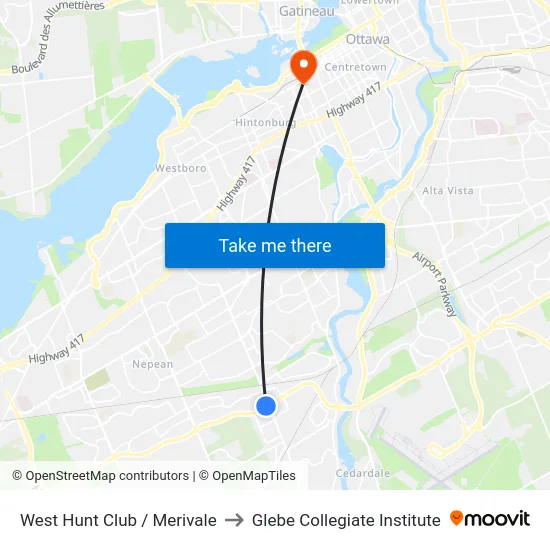 West Hunt Club / Merivale to Glebe Collegiate Institute map