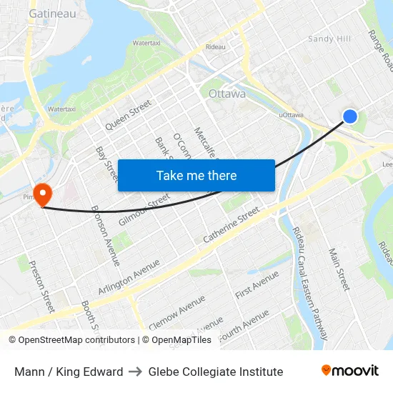 Mann / King Edward to Glebe Collegiate Institute map