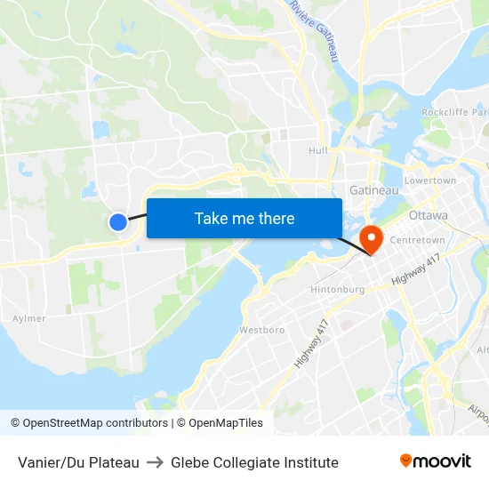 Vanier/Du Plateau to Glebe Collegiate Institute map