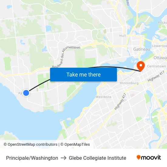 Principale/Washington to Glebe Collegiate Institute map