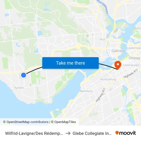 Wilfrid-Lavigne/Des Rédemptoristes to Glebe Collegiate Institute map