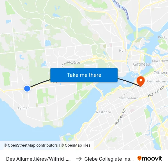Des Allumettières/Wilfrid-Lavigne to Glebe Collegiate Institute map