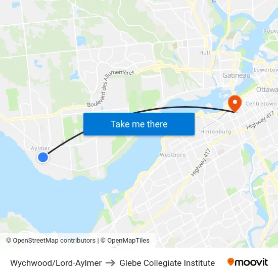 Wychwood/Lord-Aylmer to Glebe Collegiate Institute map