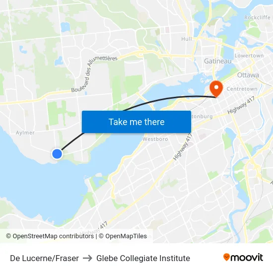 De Lucerne/Fraser to Glebe Collegiate Institute map