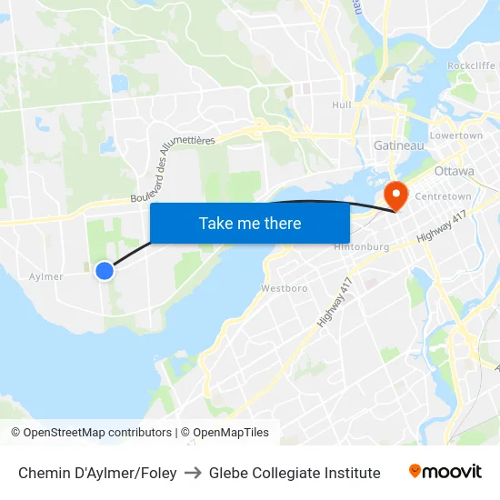 Chemin D'Aylmer/Foley to Glebe Collegiate Institute map