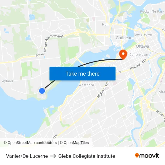 Vanier/De Lucerne to Glebe Collegiate Institute map
