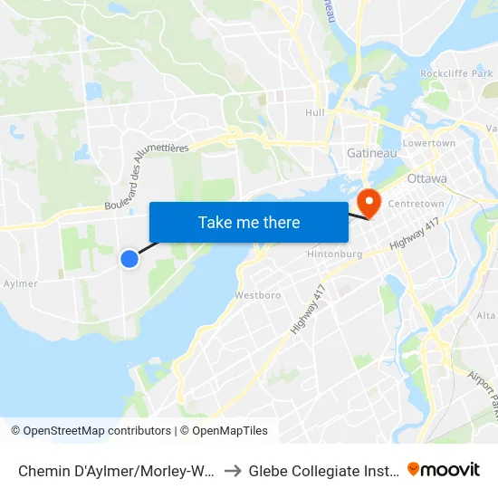 Chemin D'Aylmer/Morley-Walters to Glebe Collegiate Institute map
