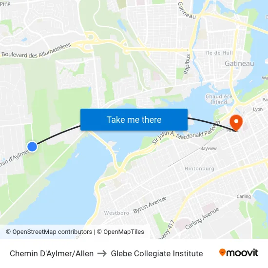 Chemin D'Aylmer/Allen to Glebe Collegiate Institute map