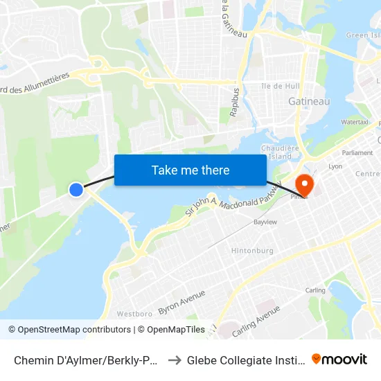 Chemin D'Aylmer/Berkly-Powell to Glebe Collegiate Institute map