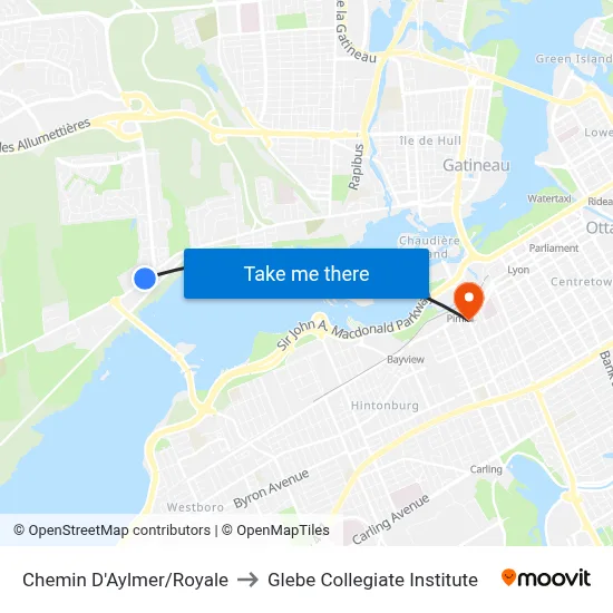 Chemin D'Aylmer/Royale to Glebe Collegiate Institute map