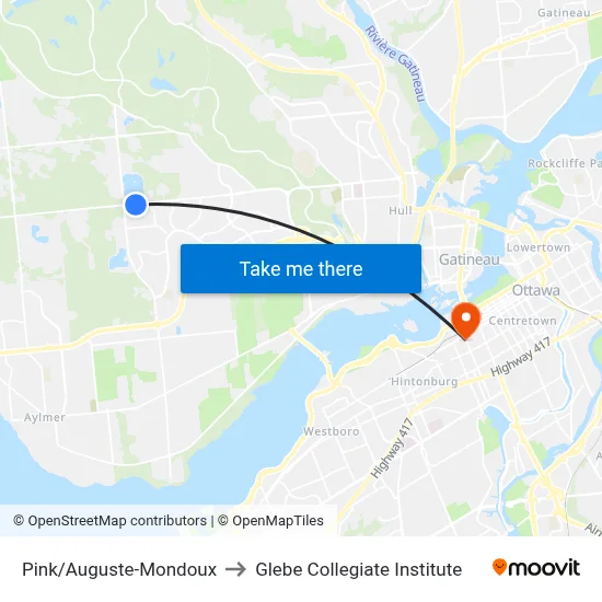 Pink/Auguste-Mondoux to Glebe Collegiate Institute map