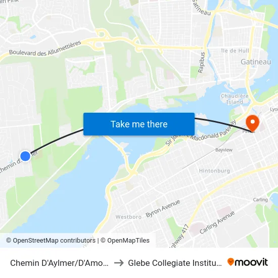 Chemin D'Aylmer/D'Amour to Glebe Collegiate Institute map