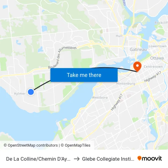 De La Colline/Chemin D'Aylmer to Glebe Collegiate Institute map