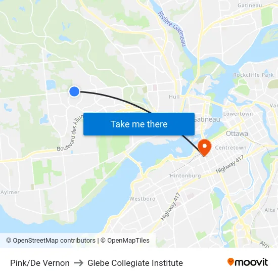 Pink/De Vernon to Glebe Collegiate Institute map